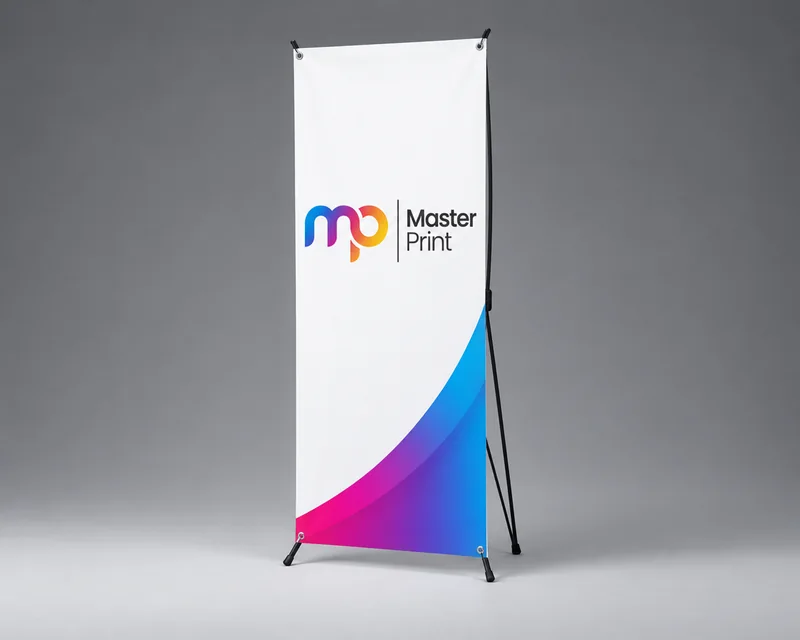 X-banner 80 × 180 cm monté, structure en X et visuel